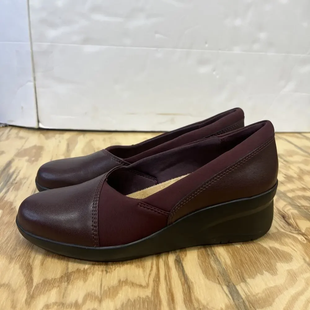 Clarks Collection Suttyn Walk Wedge Heel Slip On Shoe Womens 7M Burgundy Career